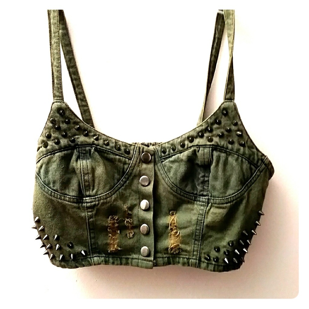 Distressed Spike Crop Top